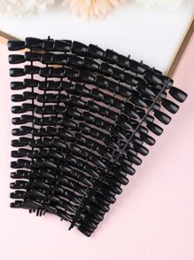 300pcs Short Coffin Shape Plain False Nail Tips, Including 10pcs Natural Color Nail Tips + 290pcs Black Diy Nail Tips Press On Nails Nail Supplies