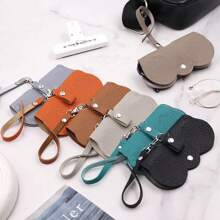 1pc Litchi Embossed Glasses Cover Cute Hanging PU Leather Sunglasses Reading Glasses Storage Bag Portable Travel Eyewear Holder,Minimalist Eyeglass Pouch For Women Glasses Accessories For Women