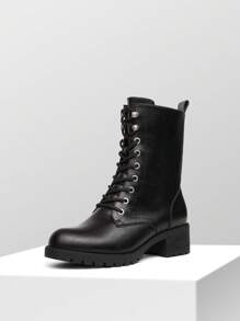 Women's Lace-Up Combat Boots Mid-Calf Militarys Classic And Stylish Winter Festival Christmas Black Boots - 黑色 - 查看 6