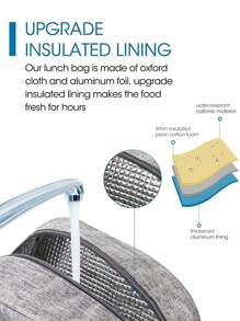 隔熱飯盒袋,便攜鋁箔便當袋,帶冰袋防水拉鍊保溫袋,時尚26個字母a至z學生便當手提袋保溫 - 灰色 - 查看 7