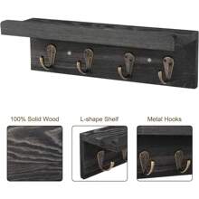 Rustic Key Holder for Wall, Farmhouse Wall Shelf with 4 Hooks, Wall Mounted Key Racks - Black - View 5