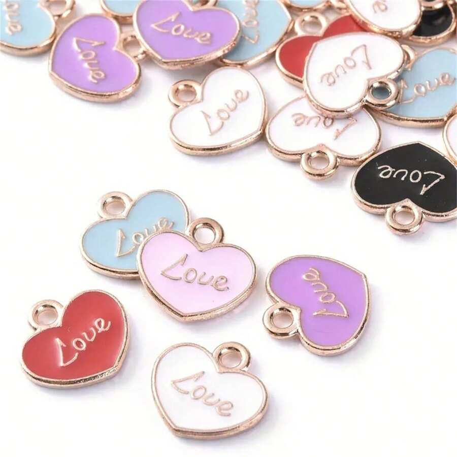 1 Box 20pcs Mixed Color Heart Shape Pendant Charms Love Oil Drip Metal Beads For Jewelry Making DIY Bracelet Necklace Accessories Valentines - Multicolor - View 1