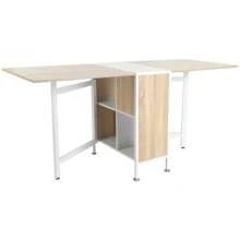 HOMCOM Foldable Drop Leaf Dining Table Folding Workstation For Small Space With Storage Shelves Cubes Oak & White