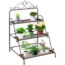 Outsunny 3 Tier Metal Plant Stand, Ladder Flower Pot Display Shelf, Storage Organizer Rack For Indoor Outdoor Patio Balcony Yard - Brown - View 4