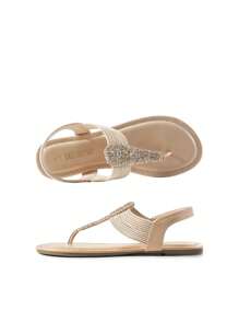 Women's Elastic Strappy String Thong Ankle Strap Summer Gladiator Sandals - 杏色 - 查看 4