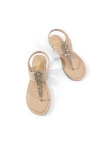 Women's Elastic Strappy String Thong Ankle Strap Summer Gladiator Sandals - 杏色 - 查看 1