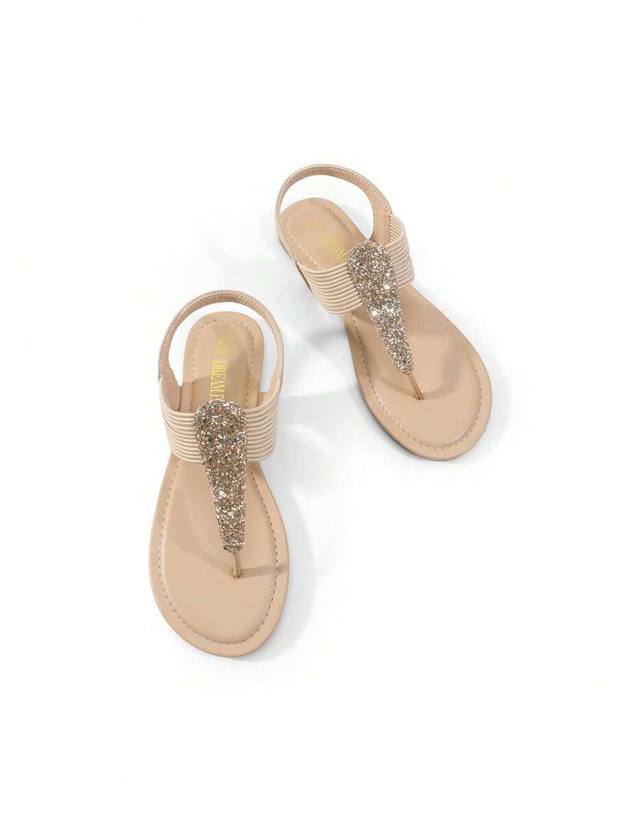 Women's Elastic Strappy String Thong Ankle Strap Summer Gladiator Sandals - 杏色 - 查看 1