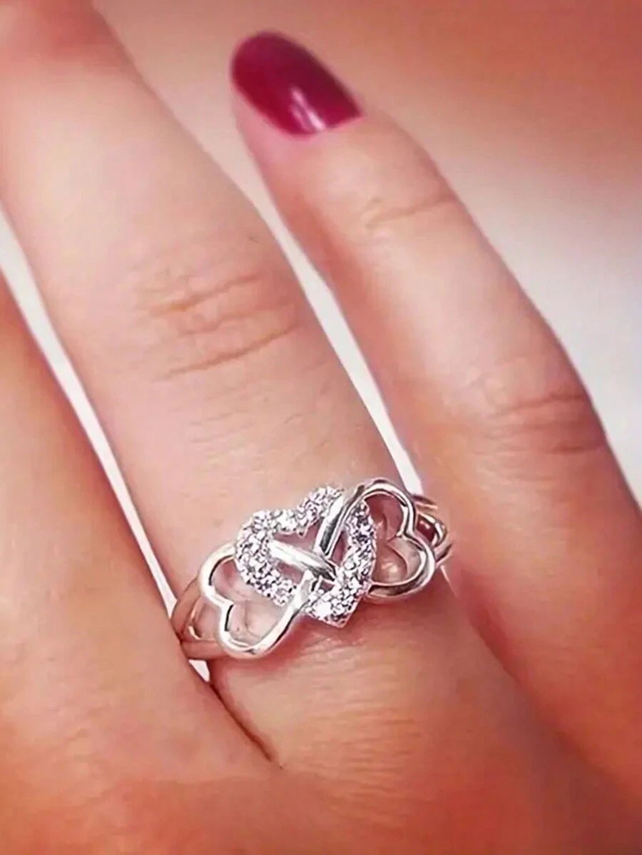 1pc Elegant S925 Sterling Silver Heart-Shaped Cubic Zirconia Ring, Women's Wedding Jewelry, Exquisite Jewelry, Valentine's Day Gift
