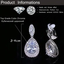 SEQUITO 2 Pieces Delicate Royal Blue Crystal Clips On Earrings Without Piercing Women Classic Teardrop Cubic Zirconia Party Prom Ear Jewelry For Non Hole Ears