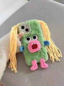 New Fashionable Cartoon Funny Cute Plush DIY Braid Expression Phone Case, Compatible With Apple 11/12/13/14/15/16/17 Pro/Pro Max, Shock-Proof Protection - Multicolor - View 1