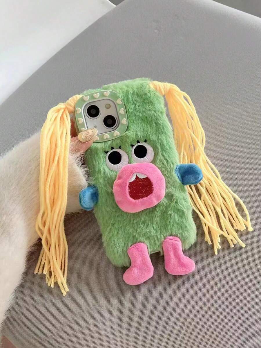 New Fashionable Cartoon Funny Cute Plush DIY Braid Expression Phone Case, Compatible With Apple 11/12/13/14/15/16/17 Pro/Pro Max, Shock-Proof Protection - Multicolor - View 1