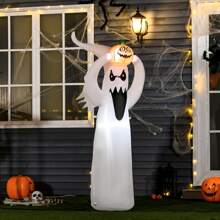 HOMCOM 6FT 1.8m LED Halloween Inflatable Decoration Floating Ghost & Pumpkin Party Outdoors Yard Lawn - White - View 2