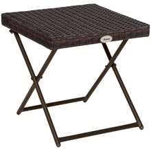Outsunny Mesa Plegable para Jardín Terraza Patio de Ratán y Acero Inoxidable con Patas Cruzadas 40x40x40 cm - Marrón - Ver 2