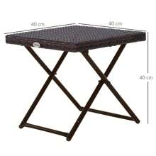 Outsunny Mesa Plegable para Jardín Terraza Patio de Ratán y Acero Inoxidable con Patas Cruzadas 40x40x40 cm - Marrón - Ver 5