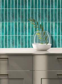 3d綠色直線馬賽克自粘式後擋板,廚房後擋板磁磚,廚房浴室自粘式磁磚,更厚及防水 - 彩色 - 查看 4