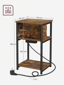 Table d'Appoint - VASAGLE - 2 Prises CA - 2 Ports USB - Marron Rustique et Noir/Noir/Marron Camel et Noir - Tabac - Voir 5