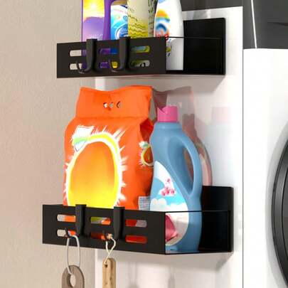 1/2 stuks zwarte metalen magnetische koelkastrek zonder boren, kruidenrek voor in de keuken, wandmontage, geschikt voor koelkast, magnetron, wasmachine, enz. Keukenartikelen, keukenaccessoires, keukengereedschap