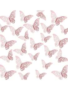 Set de 12/24 piezas de Adhesivos de pared en forma de mariposa 3D huecas y de colores, con textura metálica para decoración - Oro rosa - Ver 9