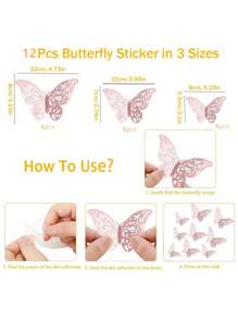 Set de 12/24 piezas de Adhesivos de pared en forma de mariposa 3D huecas y de colores, con textura metálica para decoración - Oro rosa - Ver 7