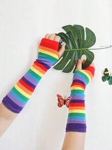 1 đôi Màu Cầu Vồng Cánh tay áo Cá nhân hóa Thời trang Dệt kim Găng tay cụt ngón Giải trí Tay áo dài Đối với Cả hai Nam Và NỮ - còng ngón tay - Xem 3