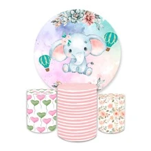 Kit Painel Redondo + Capa Cilindro Decoração Festa Tema Elefantinho
