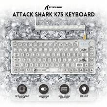 ATTACK SHARK Wired Hot-Swappable Mechanical Gaming Keyboard With Clear Keycaps 75 White Clear Keyboard, Linear Switch, Coiled Cable, TKL, Ergonomic Design, RGB Backlit, Suitable For PC Gamers - White transparent glass switch - View 2