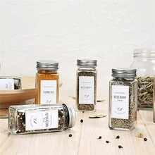 Set De 12 Tarros De Especias De Vidrio De 120 Ml Con Tapa Agitadora De Comino, Contenedores De Condimentos De Cocina - Set de tapa de aluminio de 12 piezas + bolígrafo + pegatina + embudo + pincel - Ver 4