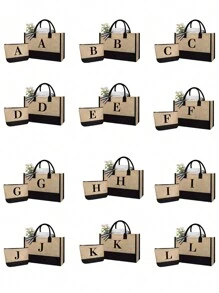 1 套，带化妆包的首字母黄麻/帆布手提包，个性化礼品包，手拿包，带围巾，旅行简易储物包，化妆包，旅行化妆包：非常适合随时随地美容！适合婚礼、海滩、度假，是一份很棒的礼物，妈妈、老师、朋友、包、送给老师的礼物，适合少女、女大学生，非常适合办公室、大学、中学、高中、工作、商务、通勤、体育场、运动、购物、度假，教师节永远最好的教师礼物，最好的教师欣赏礼物 - 卡其色 - 查看 2