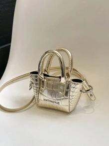 Children's Bag New High Glossy Stone Pattern Mini Crossbody Bag Girl Princess Handbag - Gold - View 2