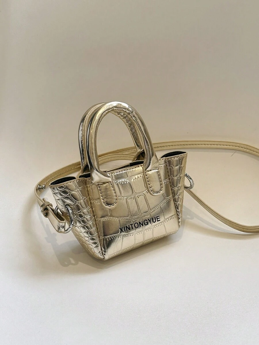 Children's Bag New High Glossy Stone Pattern Mini Crossbody Bag Girl Princess Handbag - Gold - View 1