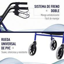 HOMCOM Andador para Adultos Plegable Con Almacenaje Asiento y Frenos 65x53x79-89 cm Azul y Negro