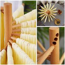 Collapsible Pasta Drying Rack Wooden Spaghetti Stand Dryer With 16 Suspension Rods Homemade Fresh Noodle Hanger Easy Storage And Quick Set-Up Hanging Rack For Home Kitchen - Wood Color - View 7