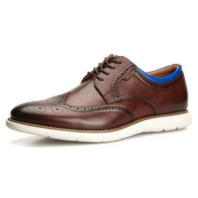 Men's Real Leather Wingtip Dress Shoes Two Tone Lace-Up Brogue Formal Derby Oxfords