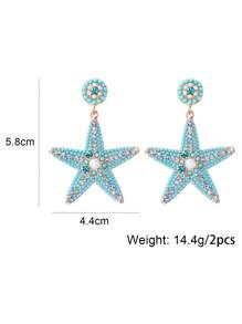 juran 1對鑲有水晶的海星吊墜耳環，女性沙灘度假風格珠寶 - 淺藍色 - 查看 5