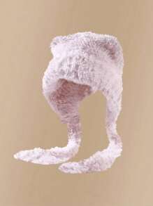 女士可愛熊耳絨毛帽,秋冬季節必備,塑臉 - 白色 - 查看 15