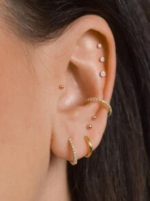 10對女性小金色耳環,18k金電鍍小不銹鋼耳環套裝,適用於多個洞穴穿刺,小巧的環狀耳環適用於耳緣,helix和tragus - 金色 - 查看 4