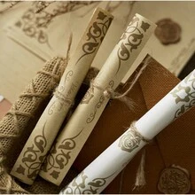 3入組信封+10入組文具套件,包括麻布信封,特殊紙張文具套裝,復古風格,非常適合情書,邀請函,明信片,蠟印信封 - 彩色 - 查看 7