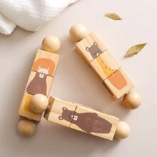 1入嬰兒木質旋轉拼圖玩具,天然木材動物形狀拼圖玩具,多功能,適合有助於早期學習和智力發展 - 米色 - 查看 9