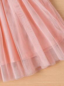 女婴/女童碎花撞色网纱拼接无袖连衣裙外套，春秋季 - 粉色 - 查看 7