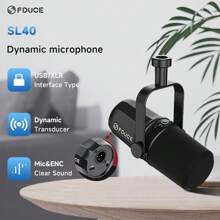 SL40 USB/XLR 动圈麦克风，带内置耳机输出和隔音功能，适用于播客、游戏、现场直播 - 黑色 - 查看 2