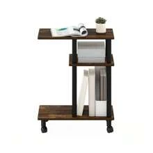 Turn-N-Tube U Shape Sofa Side Table With Casters, Amber Pine/Black