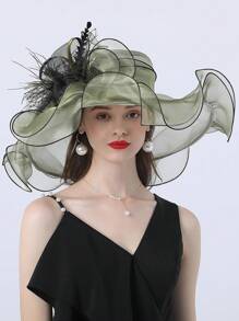 HIMESPORT 优雅的肯塔基德比新娘帽，女士欧根纱宽檐茶会鸡尾酒会小圆帽 - 純色 - 查看 5