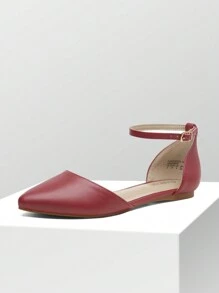 Women Flats Ankle Strap Pointed Toe Ballet Flats Versatile Commuting Office Shopping Casual Dress Flats Shoes - 紅色 - 查看 2