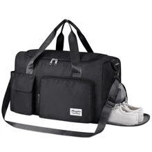 Maleta Deportiva para Mujer,Bolsa de Viaje,Bolsa de Deporte Con Compartimento para Zapatos,Bolsa de Gimnasio,Oxford Impermeable Gimnasio, Yoga Viajes Rosa Negro - Negro - Ver 1