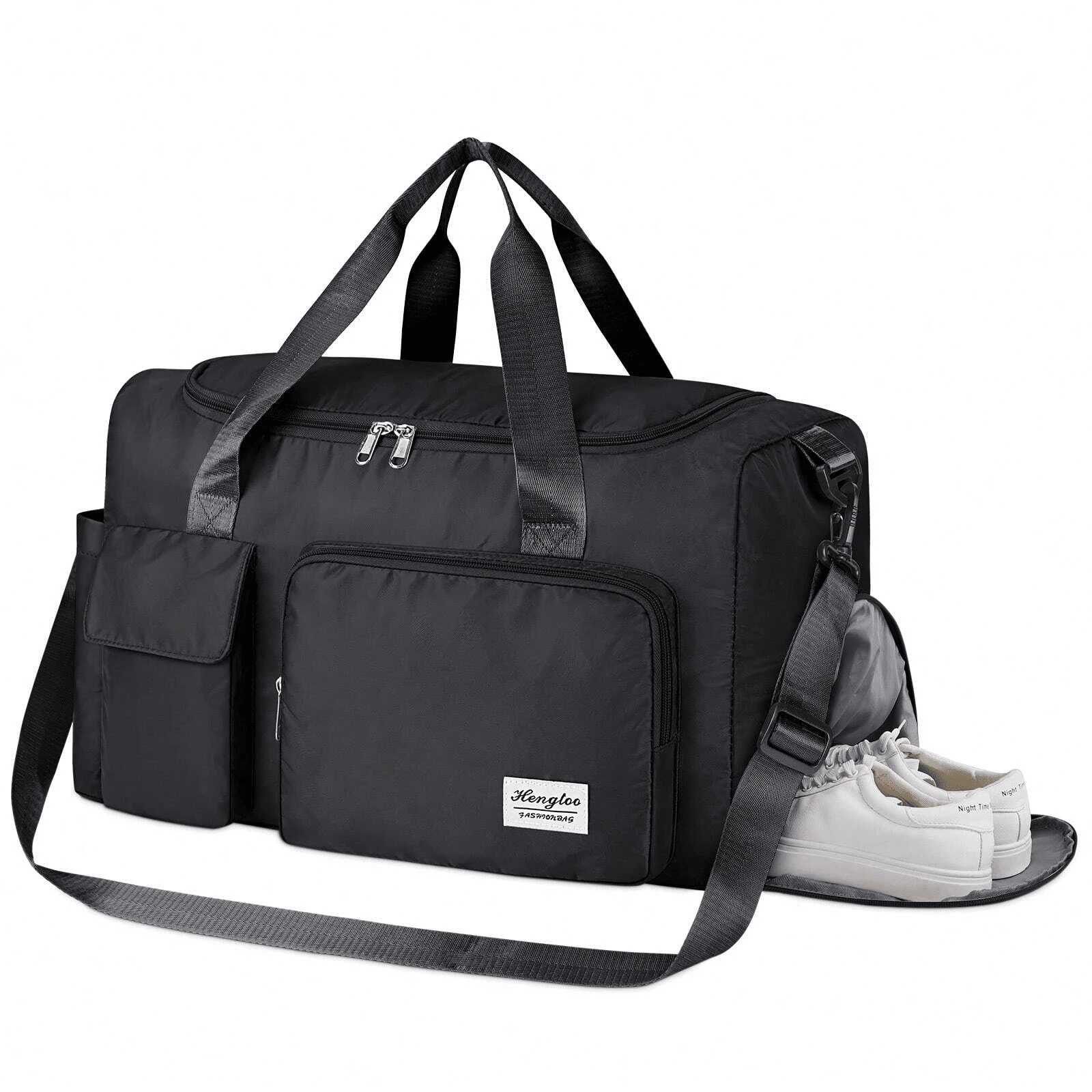 Maleta Deportiva para Mujer,Bolsa de Viaje,Bolsa de Deporte Con Compartimento para Zapatos,Bolsa de Gimnasio,Oxford Impermeable Gimnasio, Yoga Viajes Rosa Negro - Negro - Ver 1