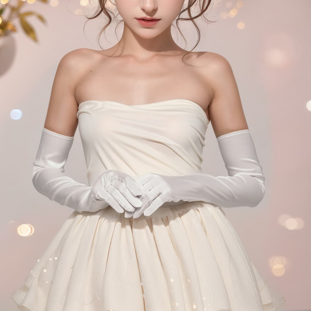 1 Pair White Satin Bridal Gloves With Elbow Length And Fingerless ...