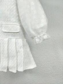 Young Girl's Lace Spliced Pleated Hem Dress For Spring And Autumn