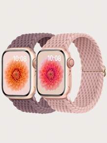 2 条编织弹力尼龙表带，兼容 表带 49 毫米 46 毫米 45 毫米 44 毫米 42 毫米 41 毫米 40 毫米 38 毫米，男女均可调节，带单环钩表带，兼容 Ultra 3 2 1 系列 SE 11/10/9/8/7/6/5/4/3/2/1 - 煙紫色和粉紅色 - 查看 2