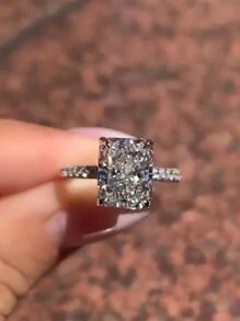 Vanel 1pc Classic Rectangle Stone Rings For Women Silvery Color Geometric Square White  Wedding Bands Engagement Ring Bridal Jewelry