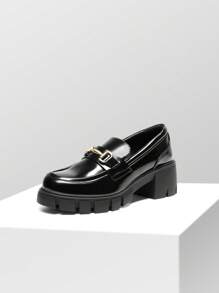 Women's Platform Loafers 2.17 Inch Chunky Heel Round Toe Slip-On Loafers, Casual Vintage Elegant Pumps Shoes - 蒙特內哥羅 - 查看 3
